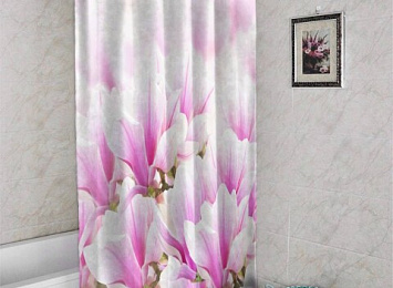 3D занавеска в ванную комнату «Цветы магнолии»