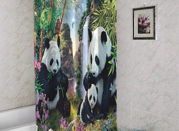 3D занавеска для ванны «Семейство панд»
