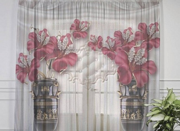 Фототюль Драгоценный шелк "Инсталляция с античными вазами"
