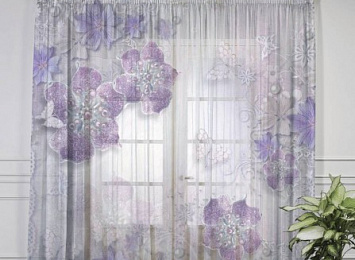 Фототюль Драгоценный шелк "Ювелирные фиолетовые цветы"