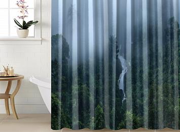 Шторы для ванной «Водопад в туманном лесу»