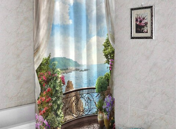 Штора для ванной «Балкон на скалистом берегу океана»