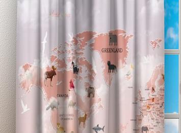 Фотошторы «Розовая карта с животными»