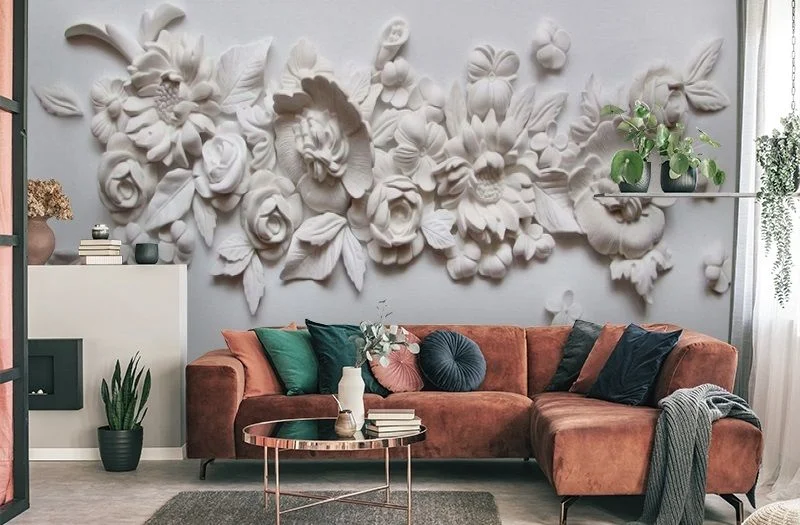 Картинка 3D Фотообои «Цветочная лепнина» | интернет-магазин ELEGANT HOME DECOR