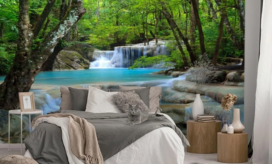 Картинка 3D Фотообои  «Водопад в зеленом лесу» | интернет-магазин ELEGANT HOME DECOR