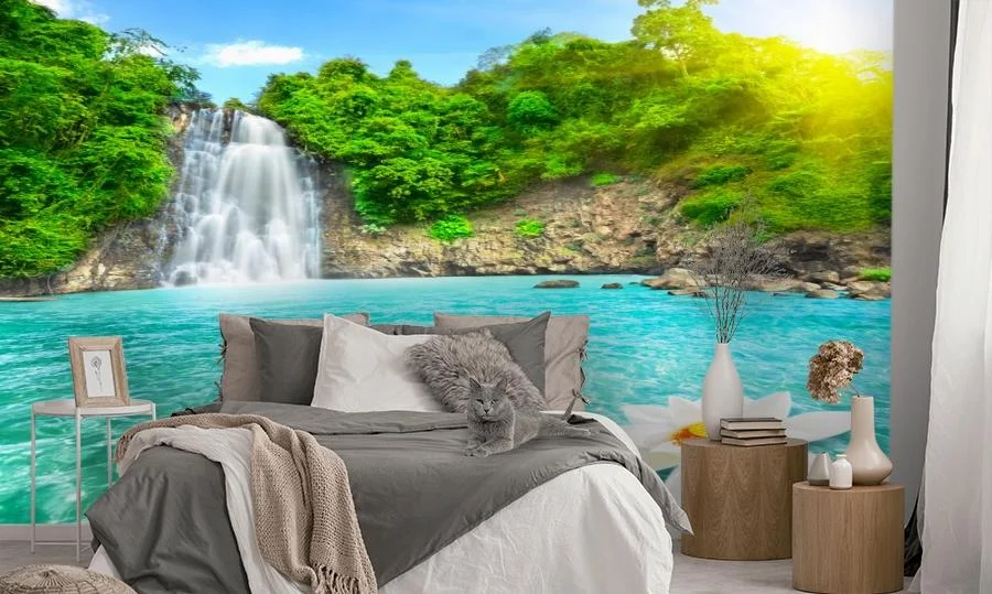 Картинка 3D Фотообои  «Водопад с кувшинкой» | интернет-магазин ELEGANT HOME DECOR