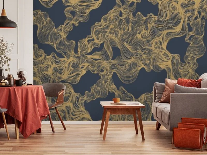 Картинка 3D Фотообои «Переплет из золотых линий на синем» | интернет-магазин ELEGANT HOME DECOR