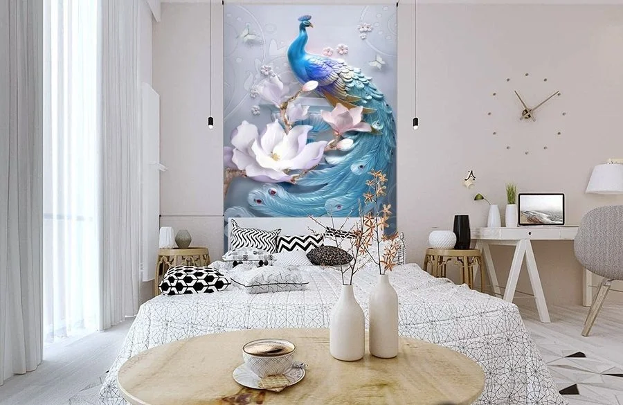 Картинка 3D Фотообои «Голубой павлин» | интернет-магазин ELEGANT HOME DECOR