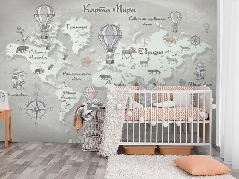 Картинка Фотообои «Стильная карта мира в серых тонах» | интернет-магазин ELEGANT HOME DECOR