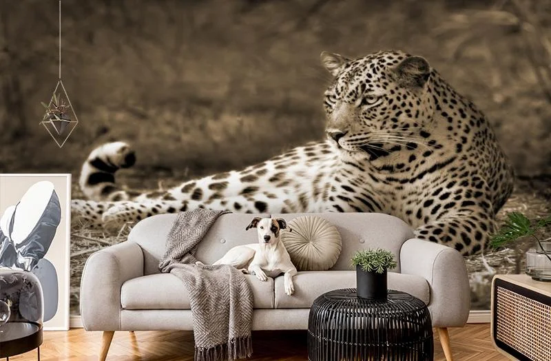 Картинка 3D Фотообои «Леопард сепия» | интернет-магазин ELEGANT HOME DECOR