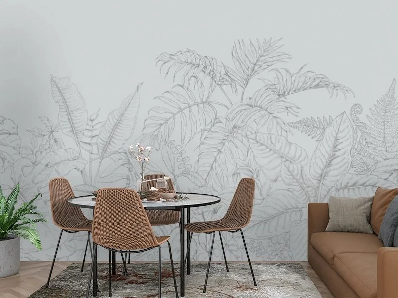 Картинка 3D Фотообои «Тропические линии на светлом» | интернет-магазин ELEGANT HOME DECOR