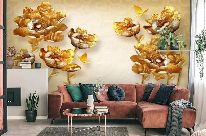 Картинка 3D Фотообои «Кованые золотые цветы» | интернет-магазин ELEGANT HOME DECOR