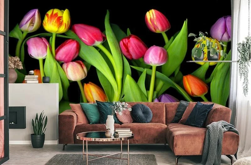Картинка 3D Фотообои «Тюльпаны на темном фоне» | интернет-магазин ELEGANT HOME DECOR