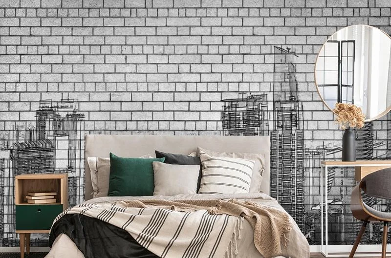 Картинка 3D Фотообои «Мегаполис на кирпичах» | интернет-магазин ELEGANT HOME DECOR