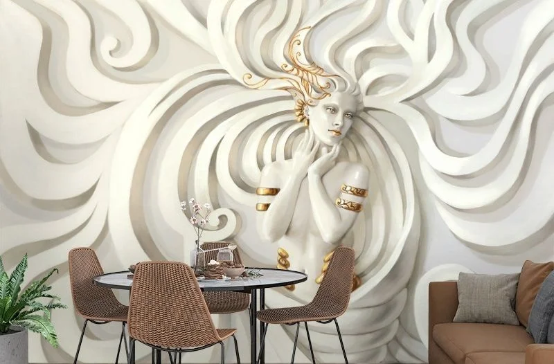 Картинка 3D Фотообои «Барельеф девушка с золотом» | интернет-магазин ELEGANT HOME DECOR
