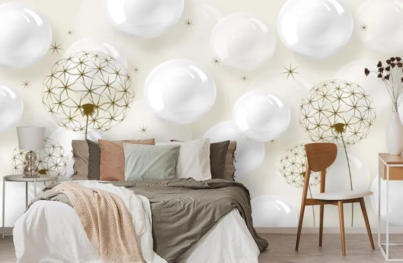 Картинка 3D Фотообои «Одуванчики с глянцевыми шарами» | интернет-магазин ELEGANT HOME DECOR