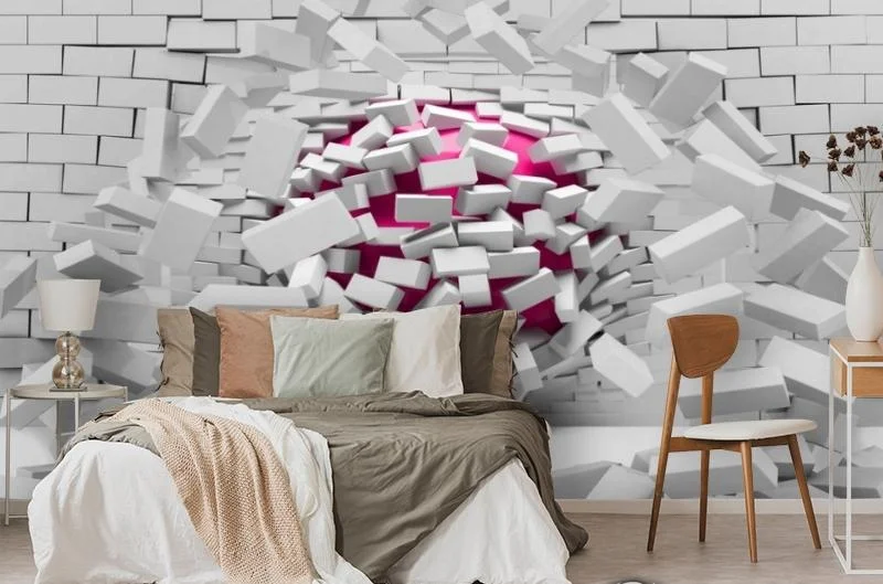 Картинка 3D Фотообои «Шар разламывающий кирпичную стену» | интернет-магазин ELEGANT HOME DECOR