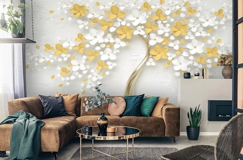 Картинка 3D Фотообои «Листья в золоте» | интернет-магазин ELEGANT HOME DECOR