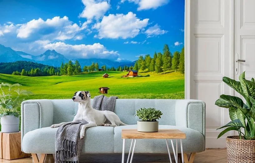 Картинка 3D Фотообои  «Деревня в Альпийской долине» | интернет-магазин ELEGANT HOME DECOR