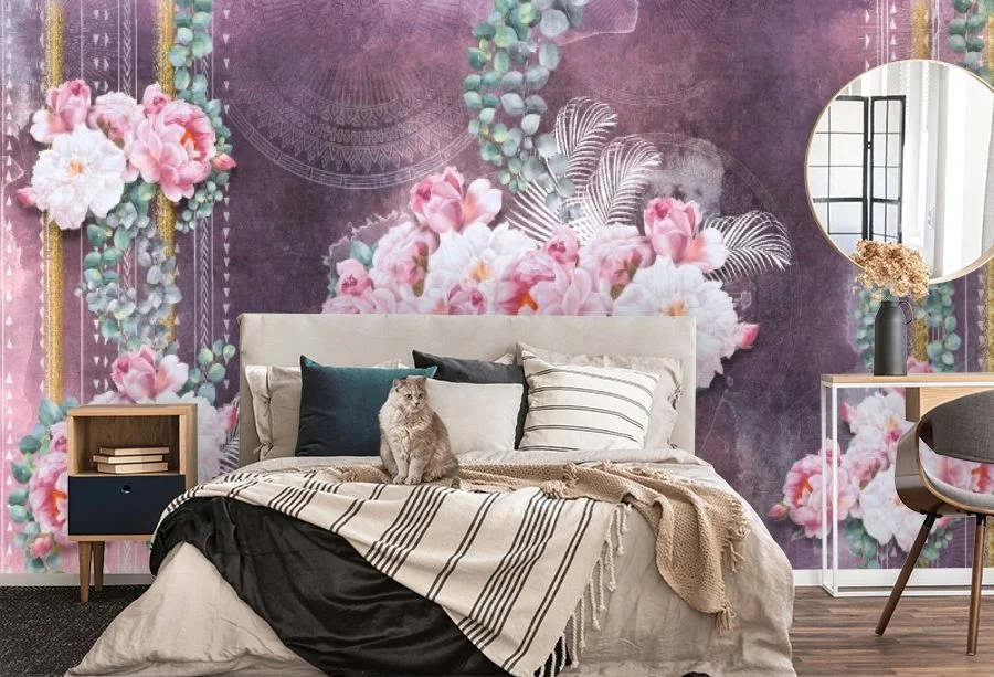 Картинка 3D Фотообои «Орнамент с цветами фуксия» | интернет-магазин ELEGANT HOME DECOR