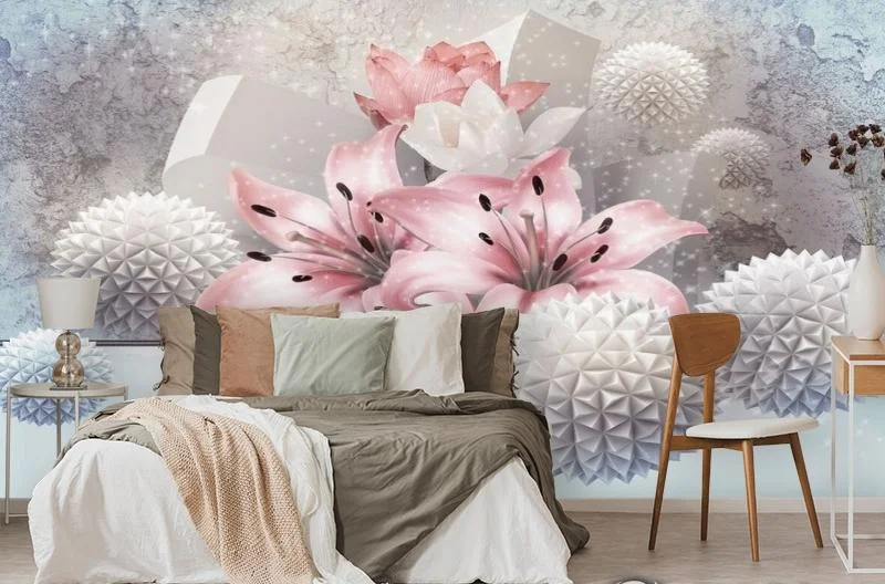 Картинка 3D Фотообои «Лилии с колючими шарами» | интернет-магазин ELEGANT HOME DECOR
