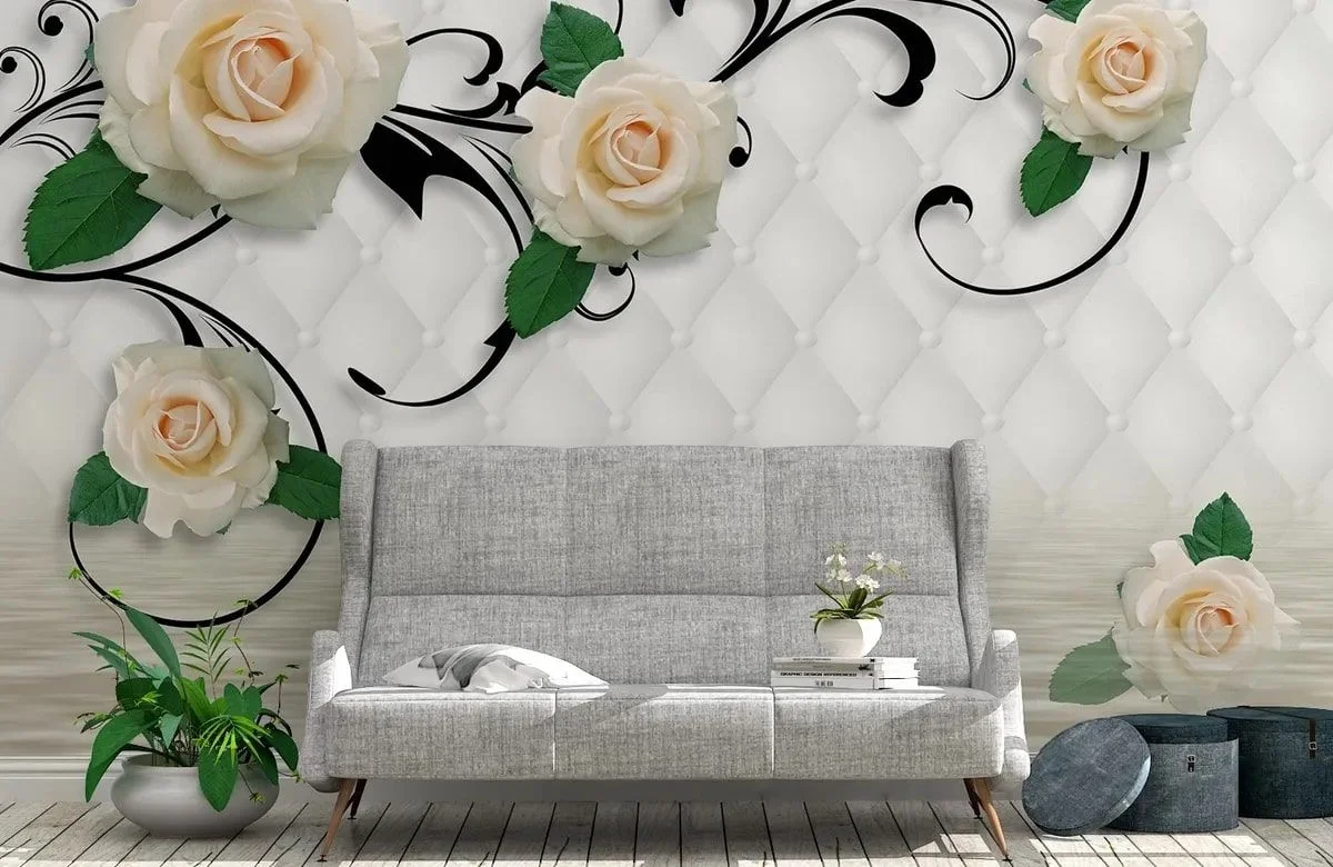 Картинка 3D Фотообои «Белые розы над водой» | интернет-магазин ELEGANT HOME DECOR
