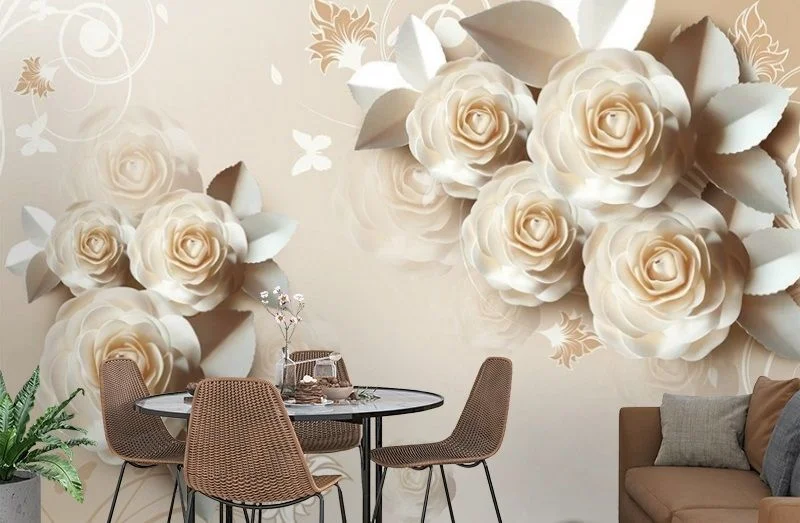 Картинка 3D Фотообои «Кремовая композиция с розами» | интернет-магазин ELEGANT HOME DECOR