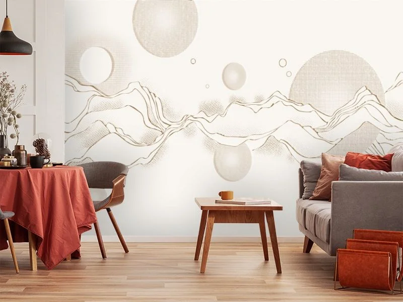 Картинка 3D Фотообои «Абстрактные горы с планетами» | интернет-магазин ELEGANT HOME DECOR