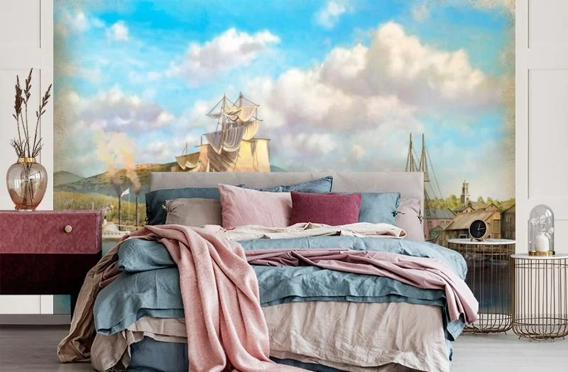 Картинка 3D Фотообои «Парусники в порту» | интернет-магазин ELEGANT HOME DECOR