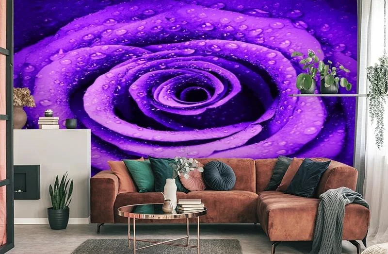 Картинка 3D Фотообои «Фиолетовая роза с каплями» | интернет-магазин ELEGANT HOME DECOR