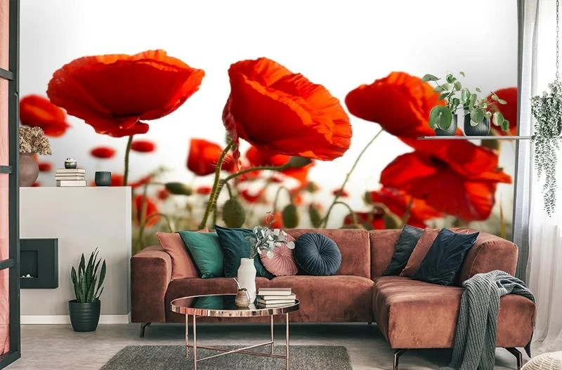 Картинка 3D Фотообои «Красные маки» | интернет-магазин ELEGANT HOME DECOR