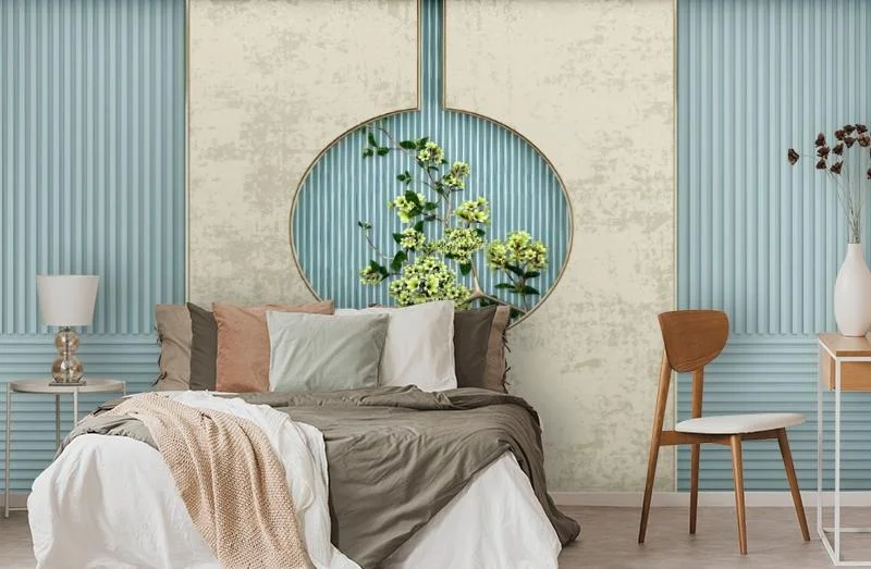 Картинка 3D Фотообои «Объемная ветвь на ребристом фоне» | интернет-магазин ELEGANT HOME DECOR
