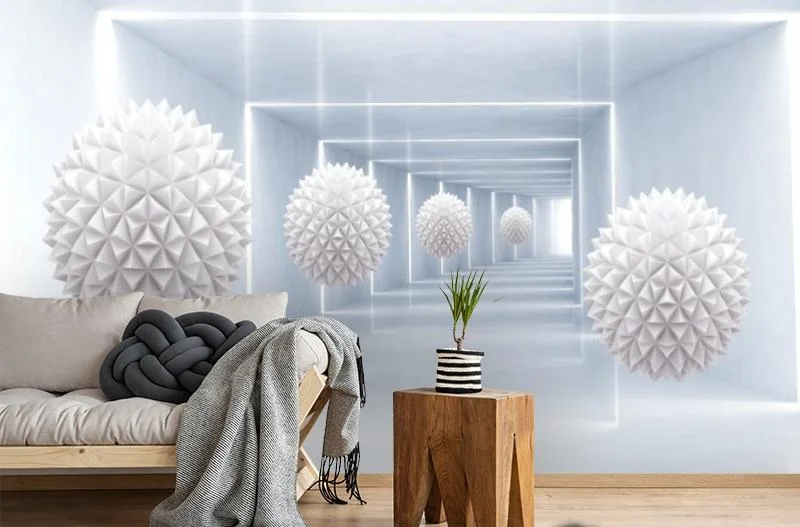 Картинка 3D Фотообои «Шары оригами в светлом тоннеле» | интернет-магазин ELEGANT HOME DECOR