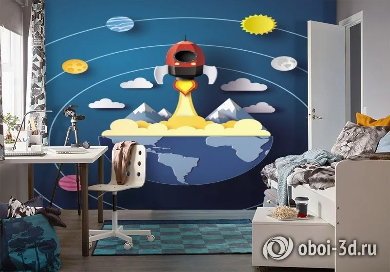 Картинка 3D Фотообои «Взлет ракеты» | интернет-магазин ELEGANT HOME DECOR