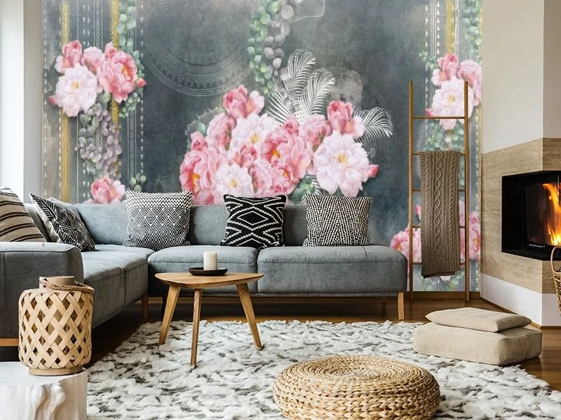 Картинка 3D Фотообои «Орнамент с цветами в темных тонах» | интернет-магазин ELEGANT HOME DECOR