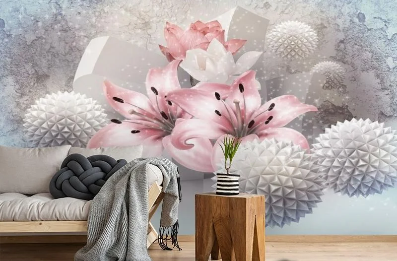 Картинка 3D Фотообои «Лилии с колючими шарами» | интернет-магазин ELEGANT HOME DECOR