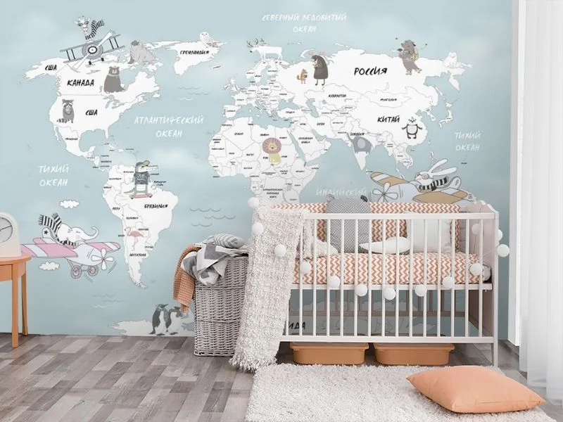 Картинка Фотообои «Весёлая карта мира» | интернет-магазин ELEGANT HOME DECOR