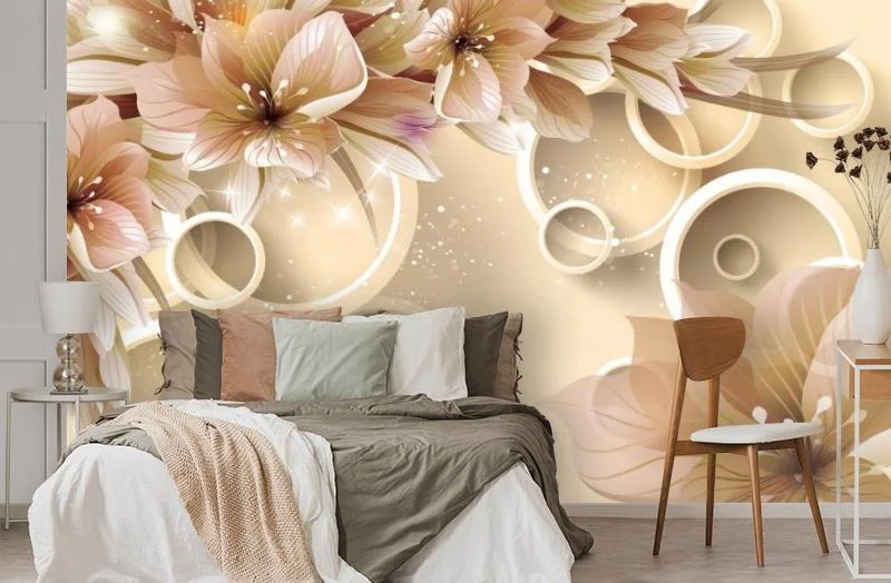 Картинка 3D Фотообои «Волшебные цветы на бежевом фоне» | интернет-магазин ELEGANT HOME DECOR