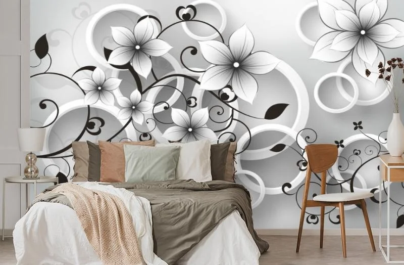 Картинка 3D Фотообои «Серые цветы» | интернет-магазин ELEGANT HOME DECOR