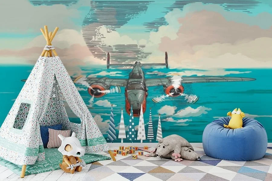 Картинка Фотообои «Самолет над морем» | интернет-магазин ELEGANT HOME DECOR