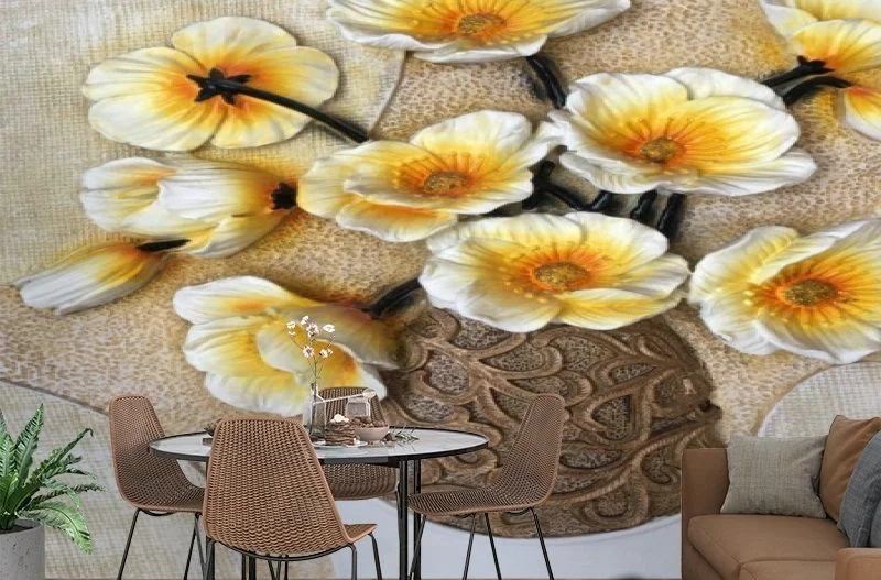 Картинка 3D Фотообои «Объемная ваза с белыми маками» | интернет-магазин ELEGANT HOME DECOR