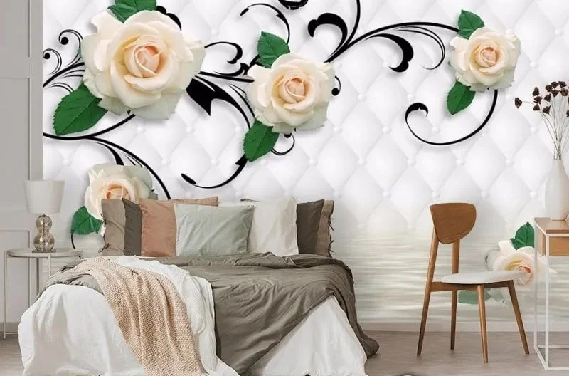 Картинка 3D Фотообои «Белые розы над водой» | интернет-магазин ELEGANT HOME DECOR