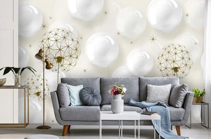 Картинка 3D Фотообои «Одуванчики с глянцевыми шарами» | интернет-магазин ELEGANT HOME DECOR
