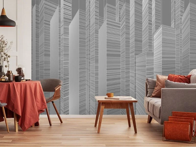 Картинка 3D Фотообои «Абстрактные небоскрёбы на сером» | интернет-магазин ELEGANT HOME DECOR