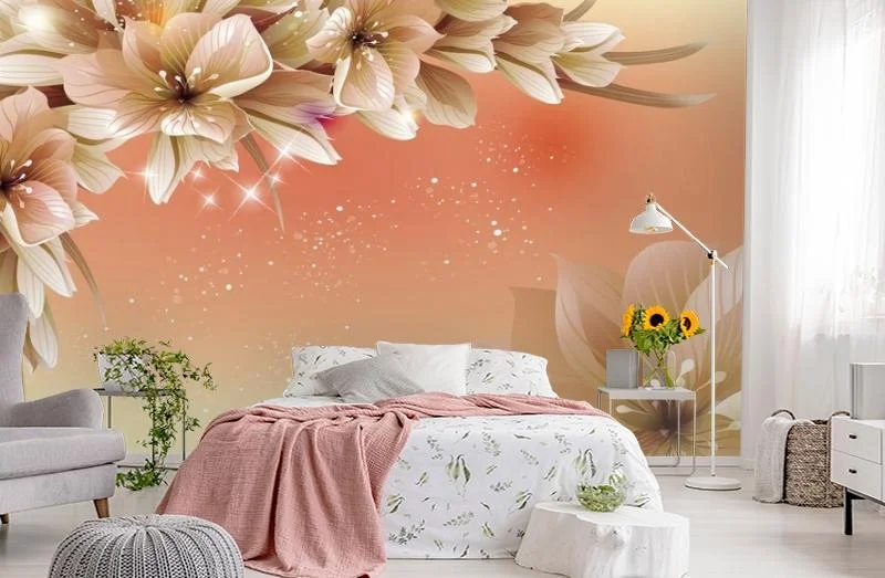 Картинка 3D Фотообои «Персиковая инсталляция с цветами» | интернет-магазин ELEGANT HOME DECOR