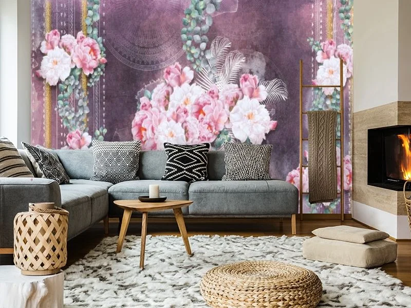Картинка 3D Фотообои «Орнамент с цветами фуксия» | интернет-магазин ELEGANT HOME DECOR