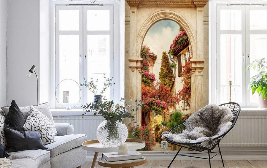 Картинка 3D Фотообои «Арка в цветущем дворике» | интернет-магазин ELEGANT HOME DECOR