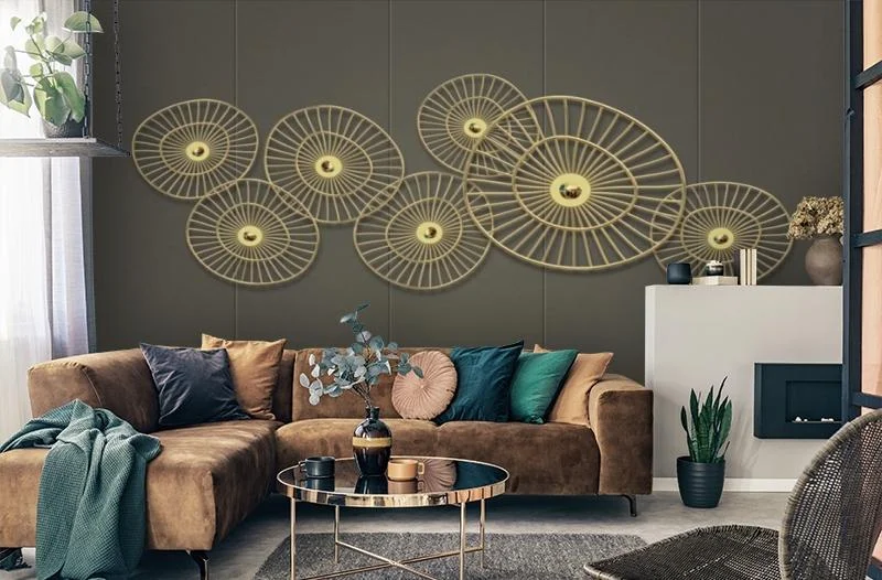 Картинка 3D Фотообои «Круги из позолоченных прутьев» | интернет-магазин ELEGANT HOME DECOR