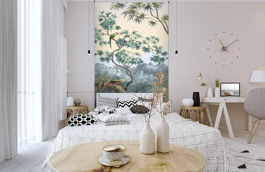 Картинка 3D Фотообои «Пейзаж с экзотическими птицами» | интернет-магазин ELEGANT HOME DECOR