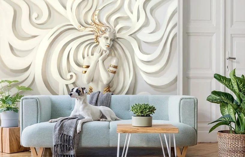 Картинка 3D Фотообои «Барельеф девушка с золотом» | интернет-магазин ELEGANT HOME DECOR